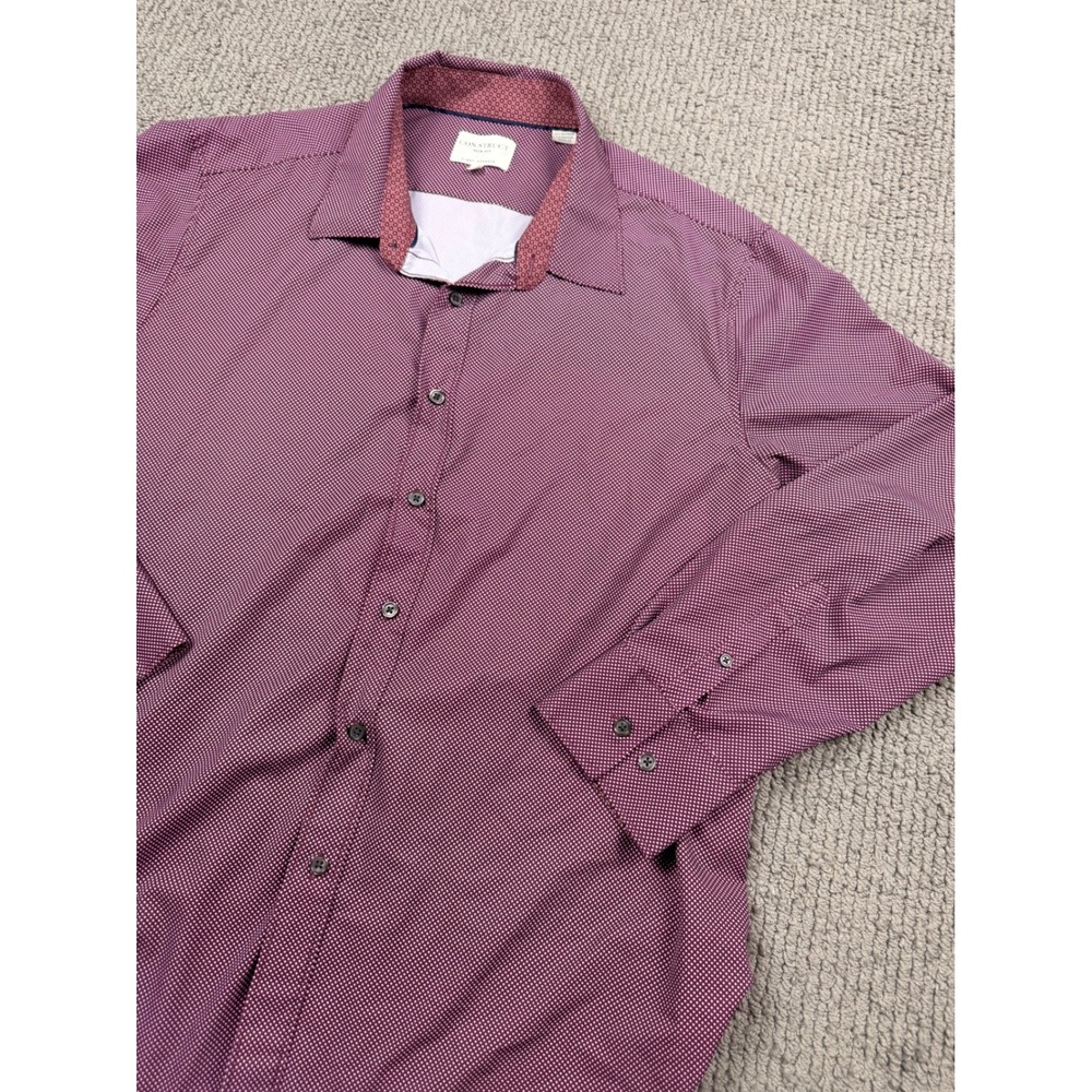 Con.Struct Mens Slim Fit 4-Way Stretch Dress Shirt XXL Burgundy Micro Dot Long